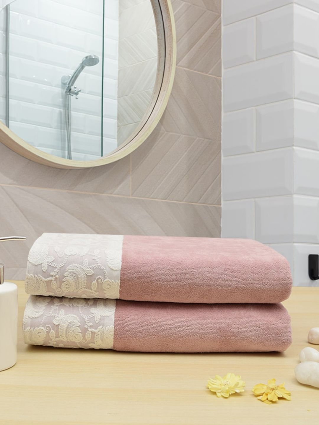 RANGOLI Set Of 2 Purple Solid Pure Cotton 450 GSM Bath Towel Price in India