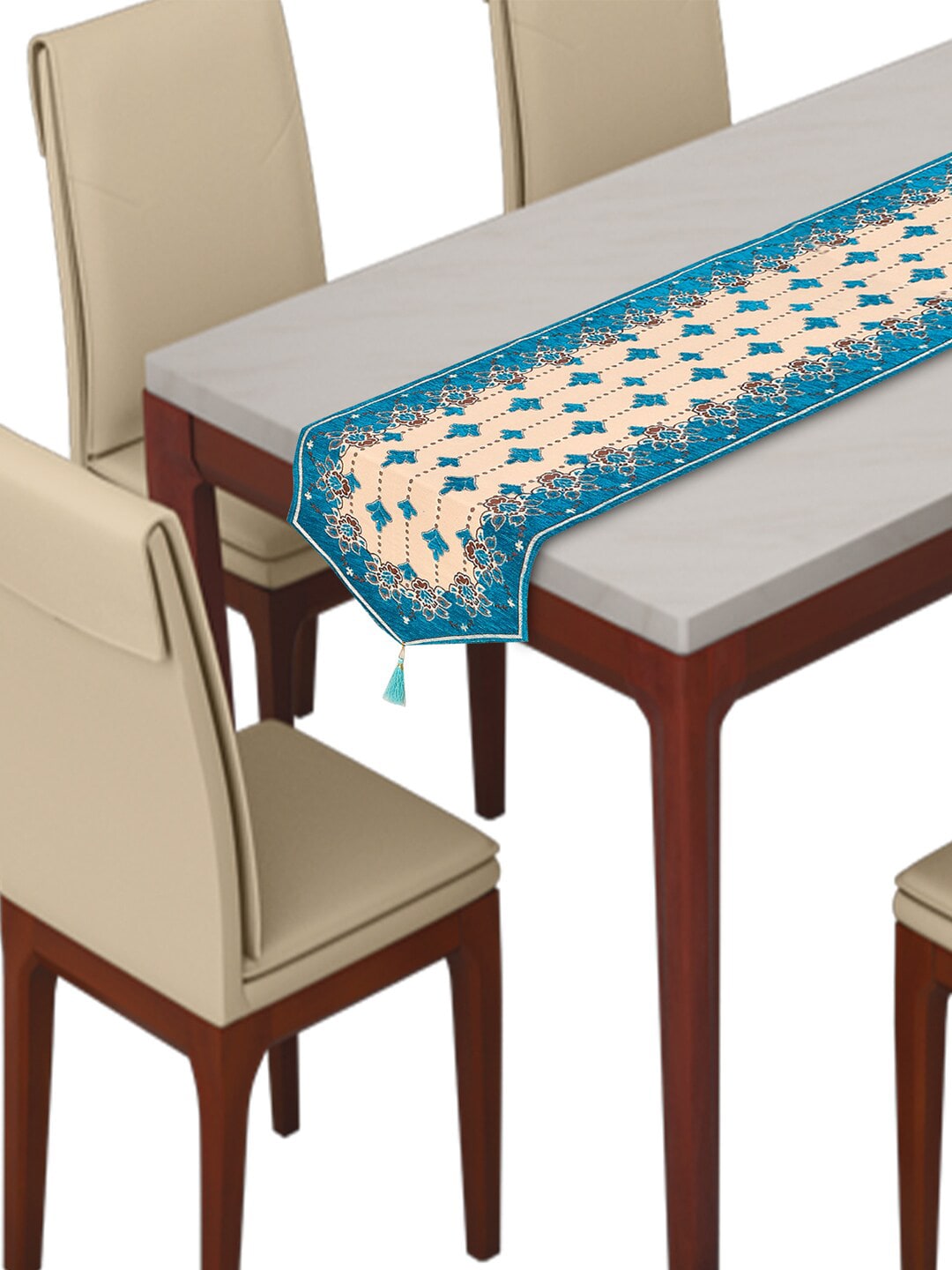 Kuber Industries Green & Cream Floral- Printed 6 seater Table Runner Price in India