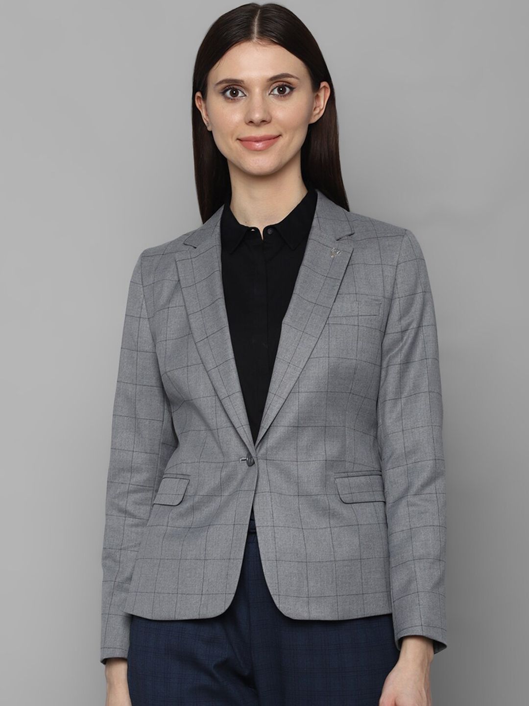 Allen Solly Woman Women Grey Checked Single-Breasted Blazers Price in India
