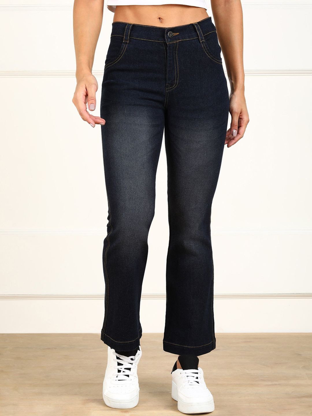 MONTREZ Women Black Wide Leg Light Fade Jeans