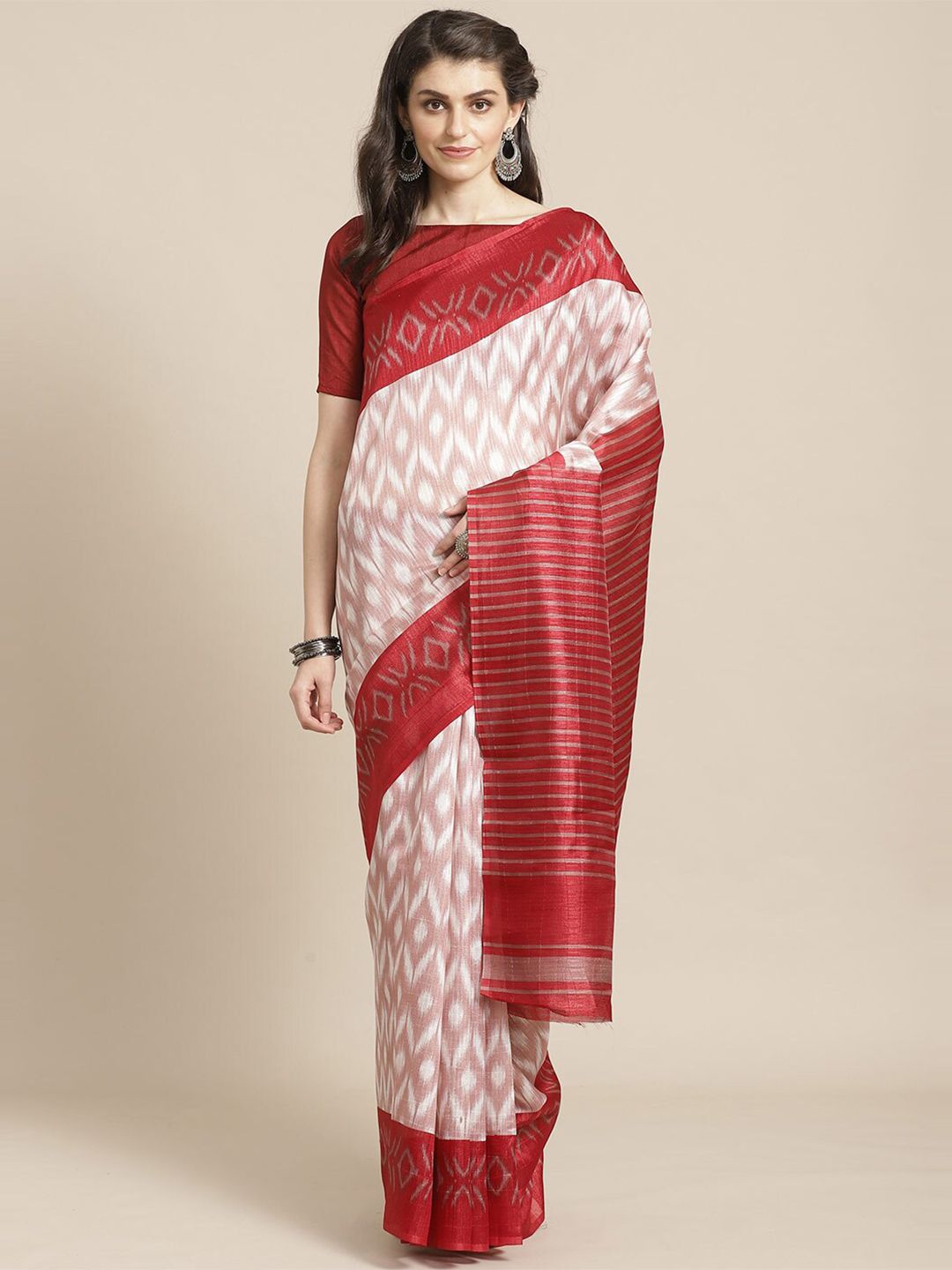 Saree mall Maroon & Off White Art Silk Sarees Price in India