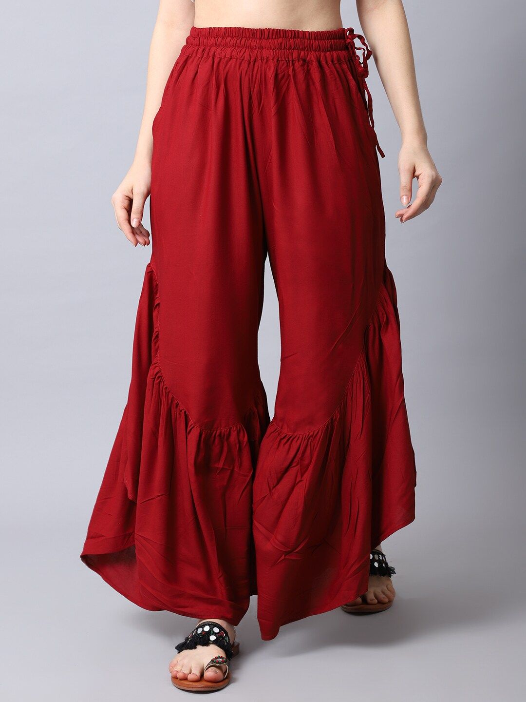 TAG 7 Women Maroon Flared Ethnic Palazzos Price in India