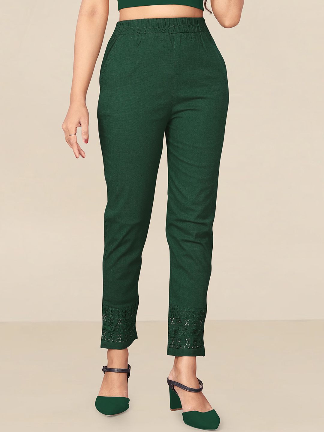 UNITED LIBERTY Women Green Relaxed Easy Wash Trousers