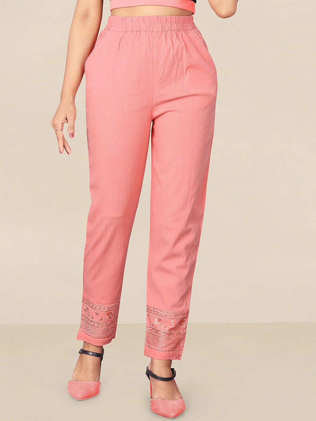 UNITED LIBERTY Women Peach-Coloured Relaxed Easy Wash Trousers Price in India