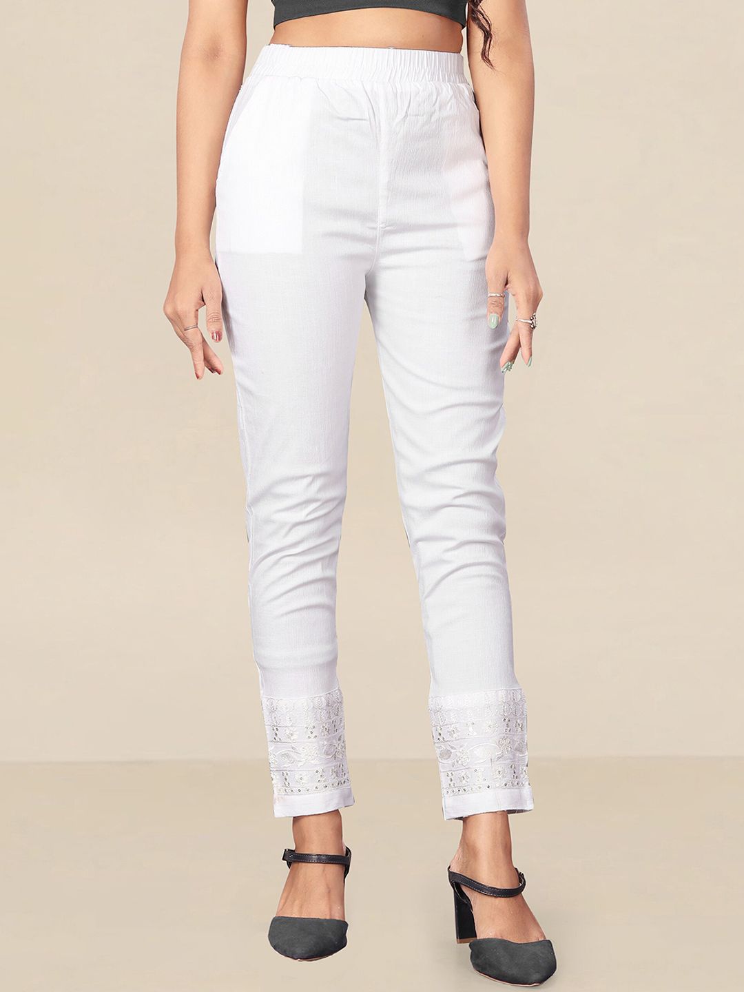 UNITED LIBERTY Women White Relaxed Easy Wash Trousers Price in India