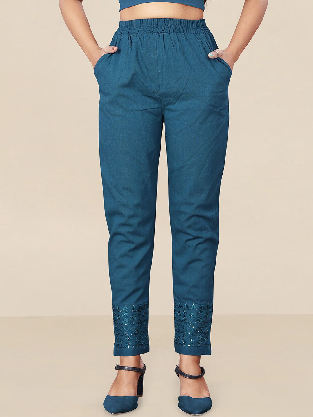 UNITED LIBERTY Women Teal Relaxed Easy Wash Trousers Price in India