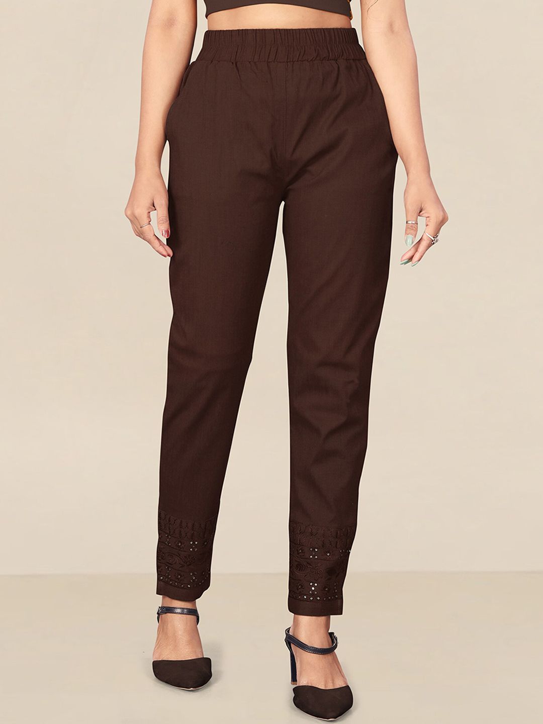 UNITED LIBERTY Women Brown Relaxed Easy Wash Trousers Price in India