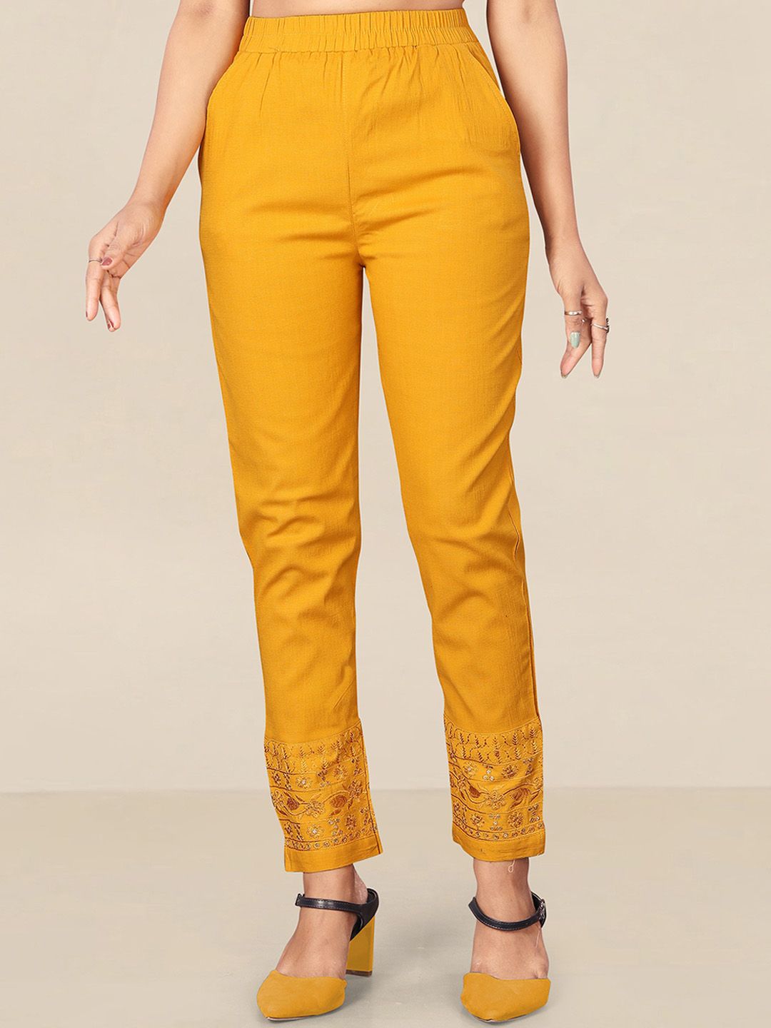 UNITED LIBERTY Women Yellow Relaxed Easy Wash Trousers Price in India