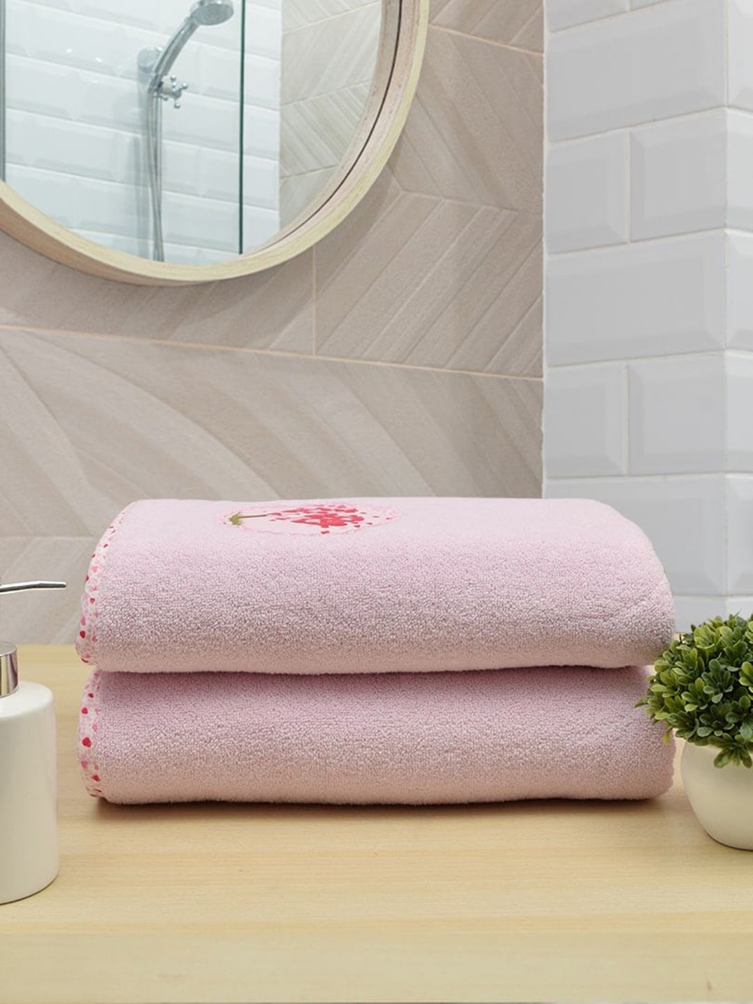 RANGOLI Set Of 2 Pink Towel Set Price in India