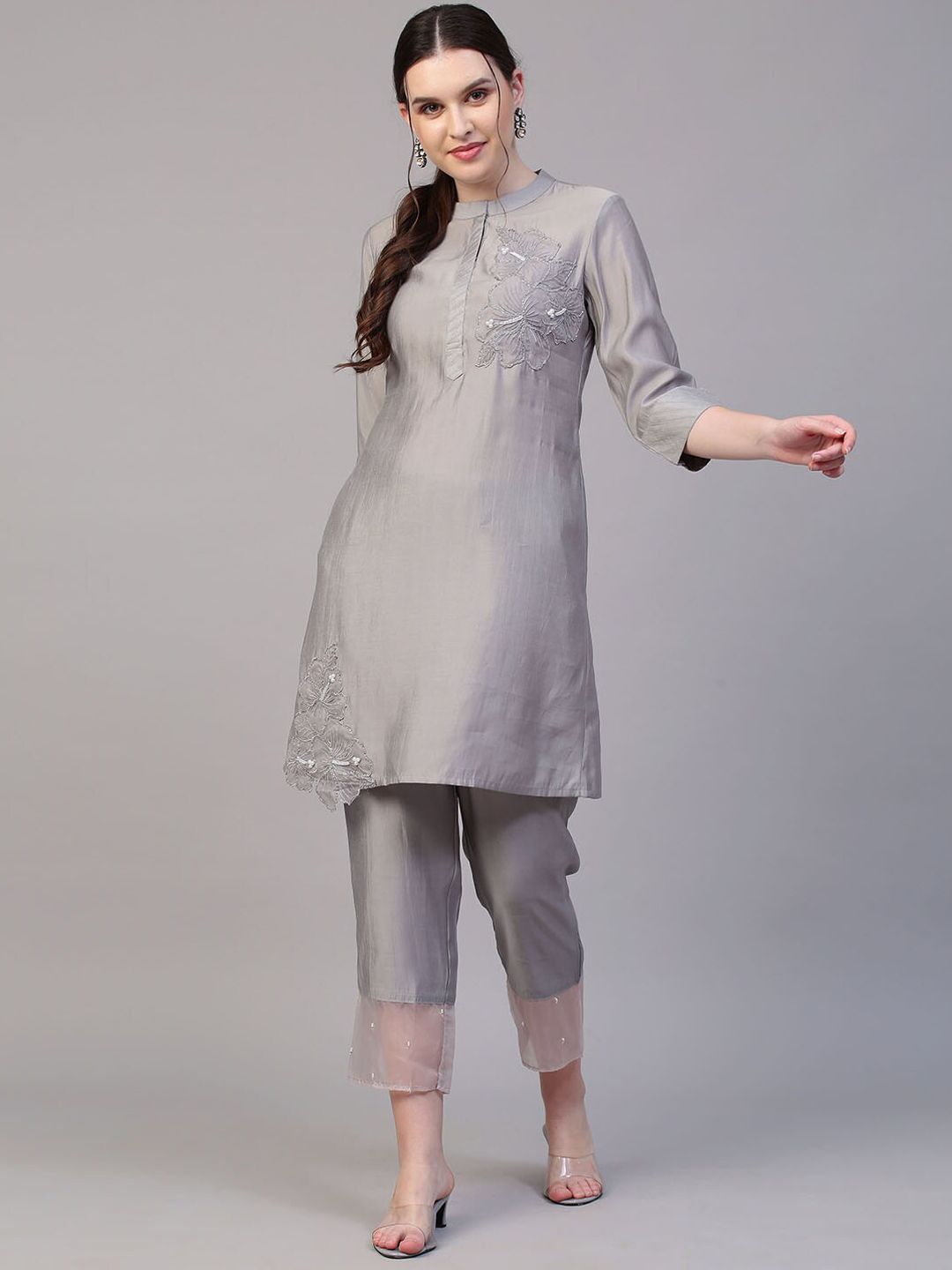 FASHOR Women Grey Embroidered Co-Ords Price in India