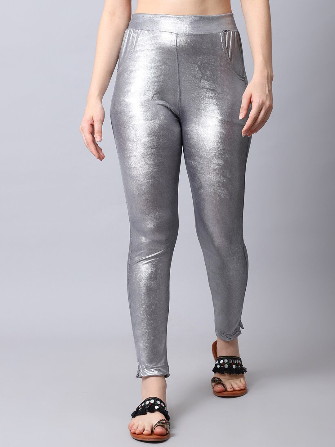 TAG 7 Women Silver-Toned Solid Ankle-Length Leggings Price in India
