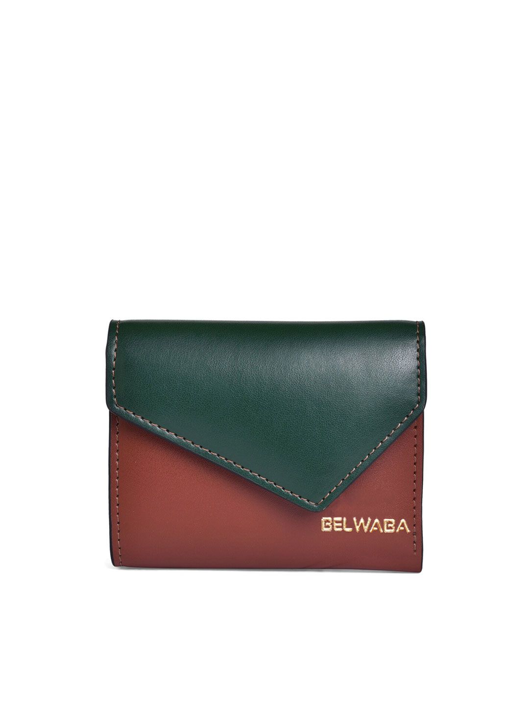 Belwaba Women Red & Green Colourblocked PU Three Fold Wallet Price in India