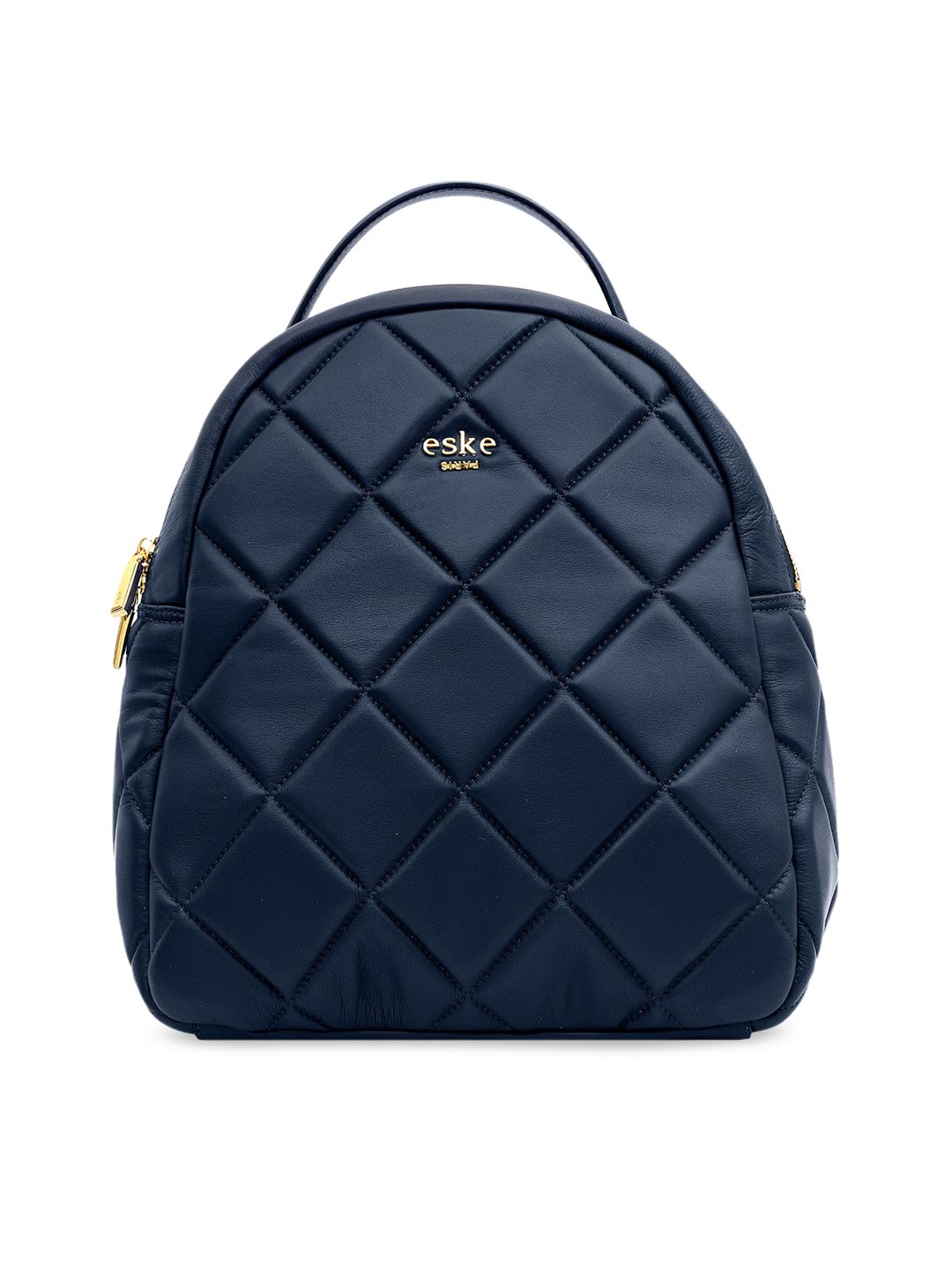 Eske Navy Blue Geometric Leather Structured Handheld Bag with Quilted Price in India