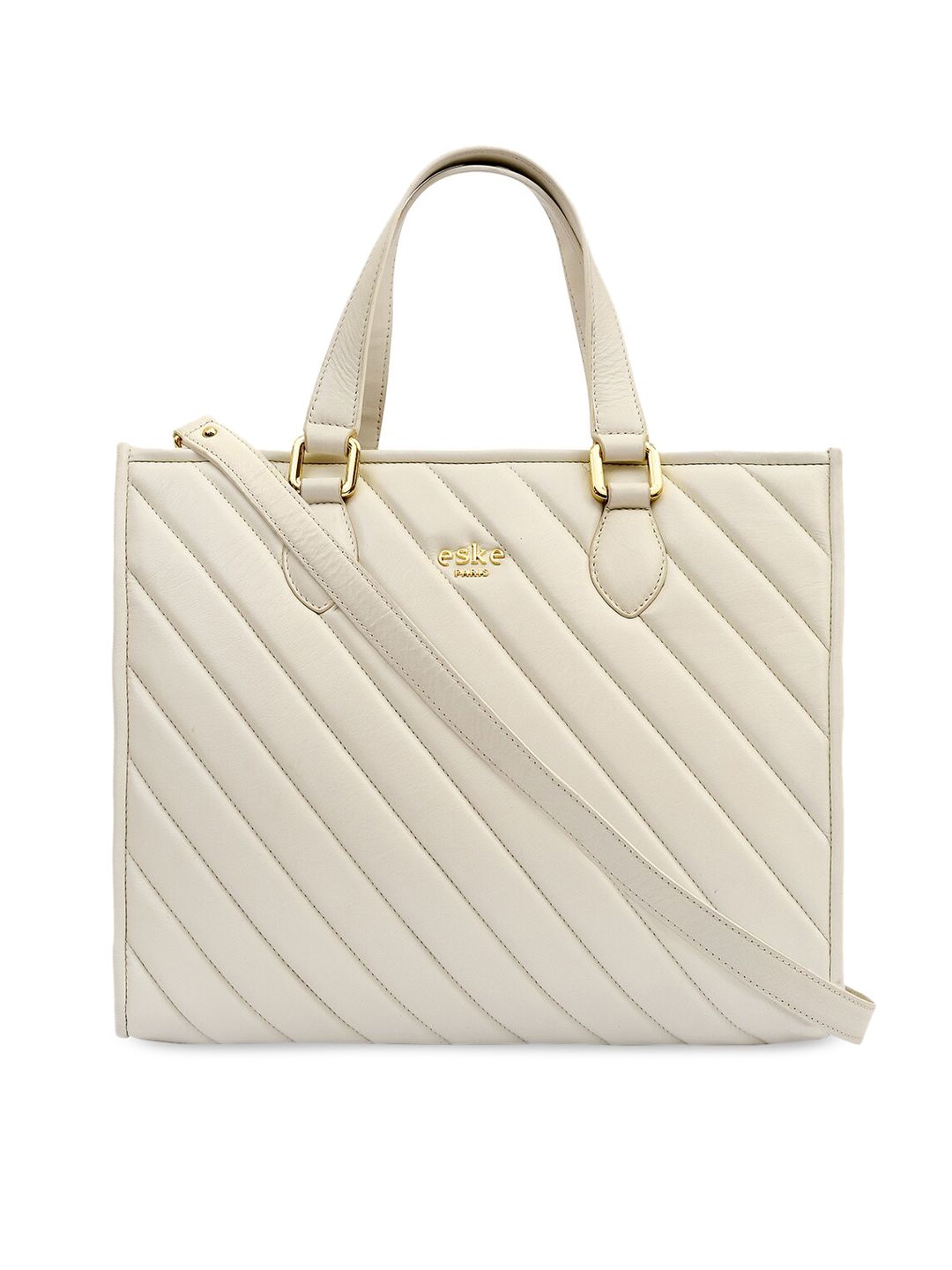 Eske White Leather Structured Handheld Bag with Quilted Price in India