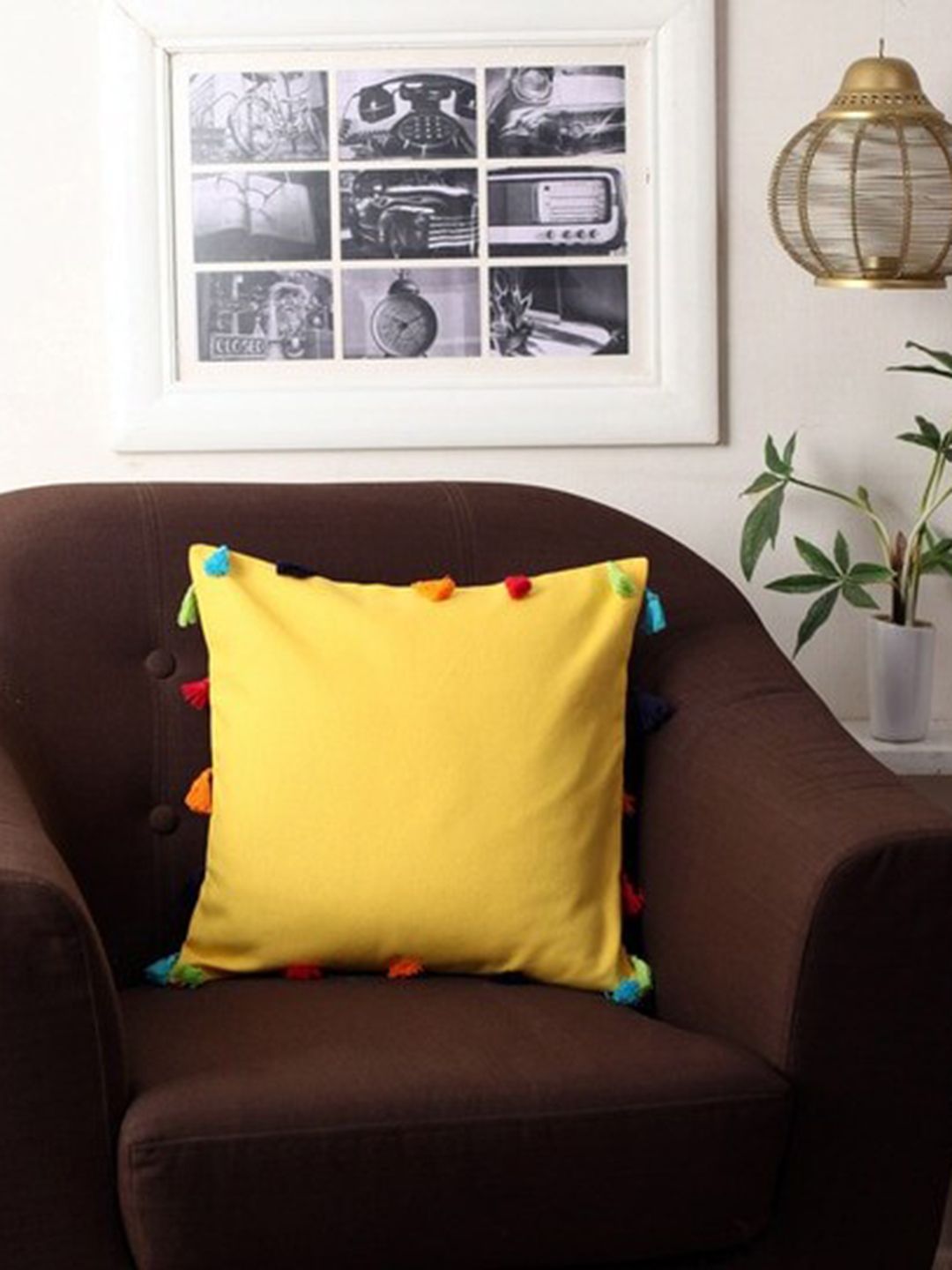 Lushomes Yellow Square Cushion Cover Price in India