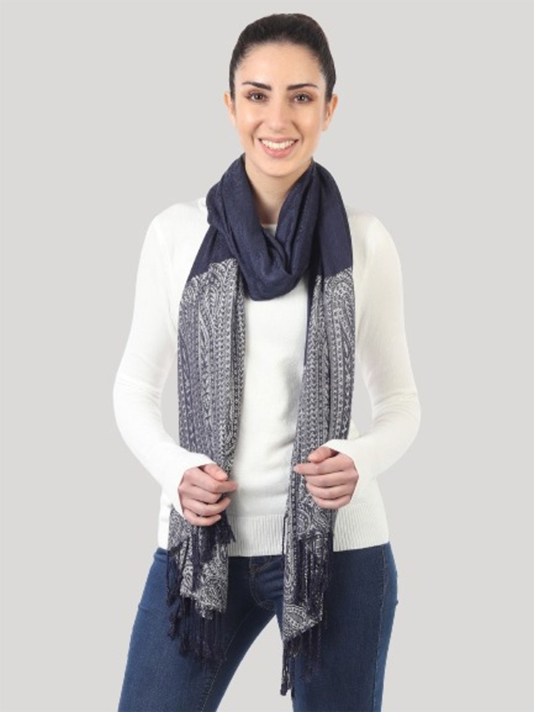 MUFFLY Women Blue & Grey Stole Price in India