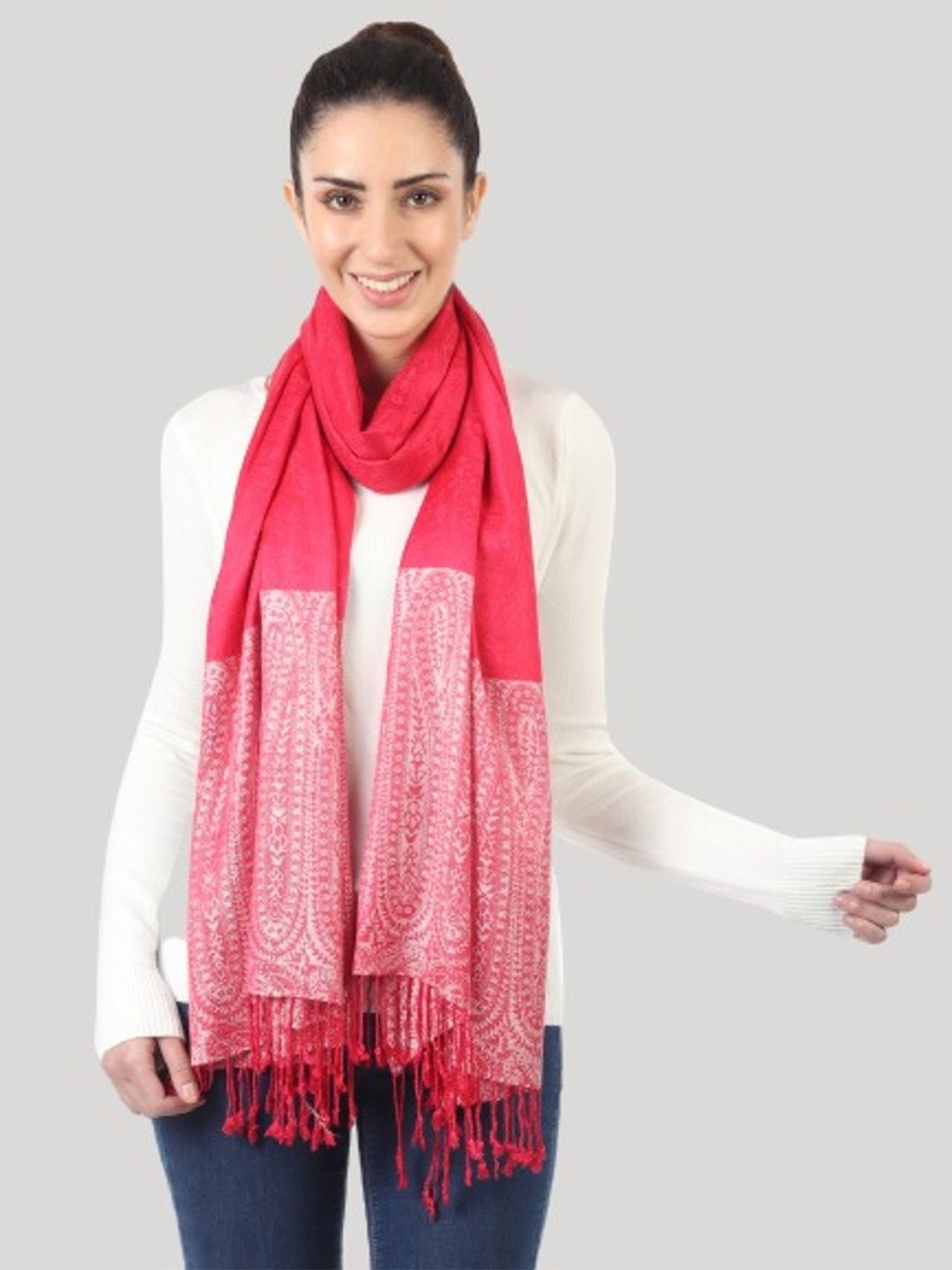 MUFFLY Women Pink & White Printed Stole Price in India