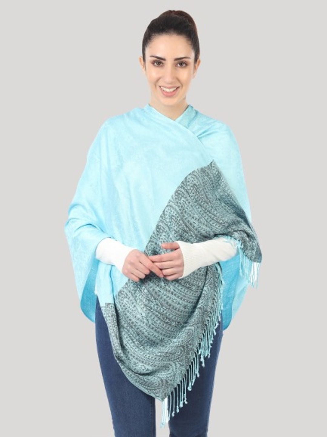 MUFFLY Women Blue & Black Printed Stole Price in India