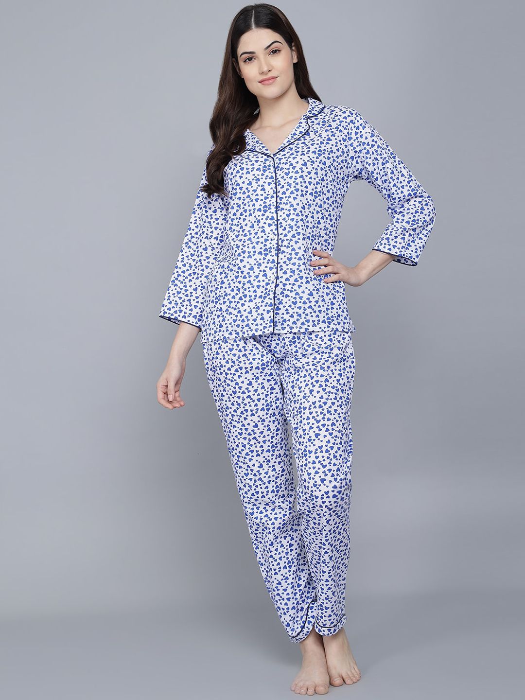 N-Gal Women Blue & White Printed Night suit Price in India