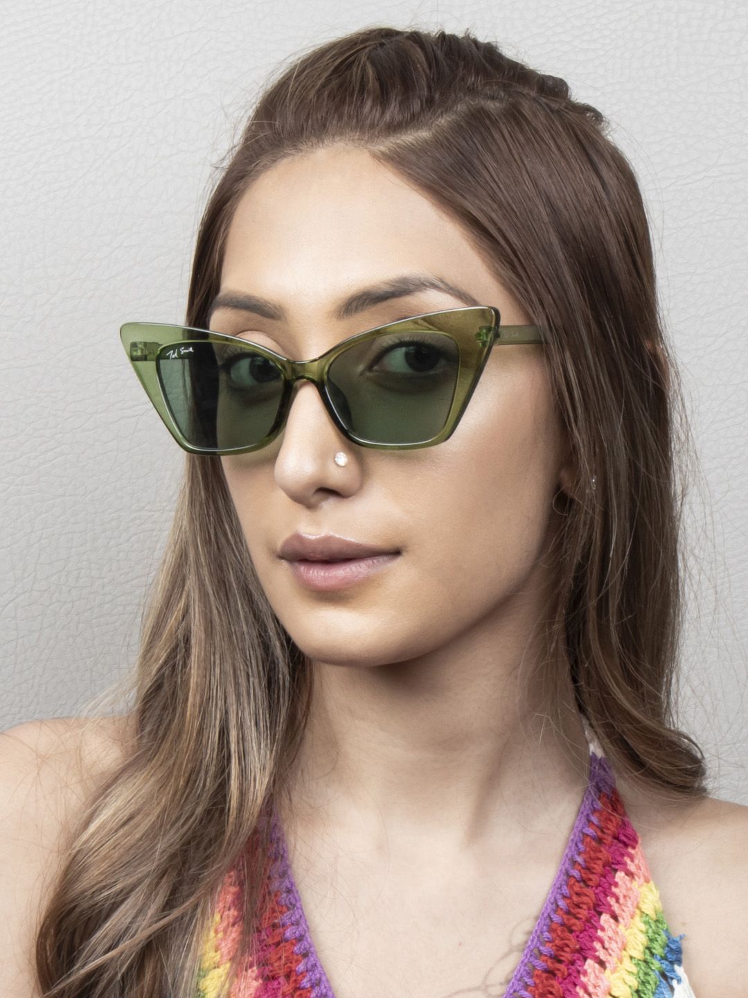 Ted Smith Women Green Lens & Green Cateye Sunglasses with UV Protected Lens