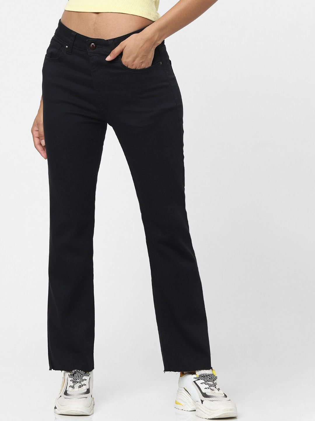 ONLY Women Black Bootcut High-Rise Jeans Price in India