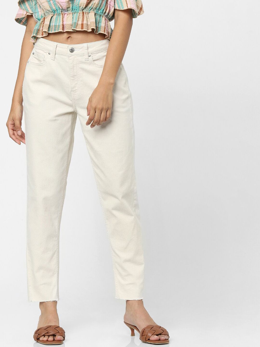 ONLY Women Off White Straight Fit High-Rise Jeans Price in India