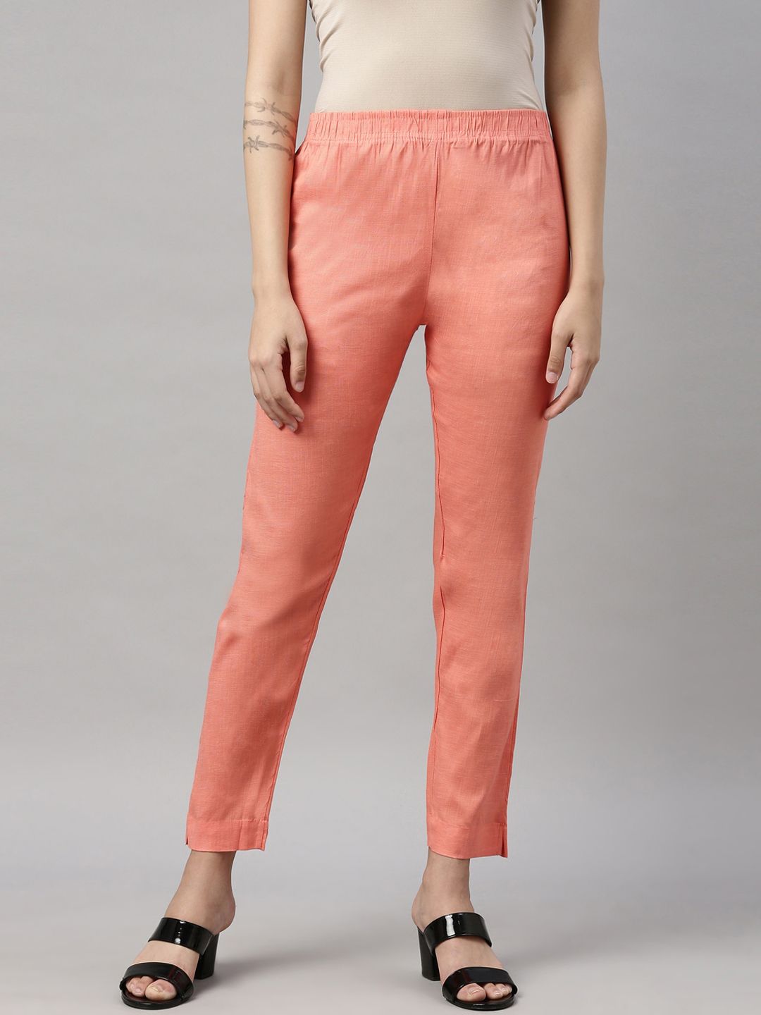 GOLDSTROMS Women Peach-Coloured Trousers Price in India