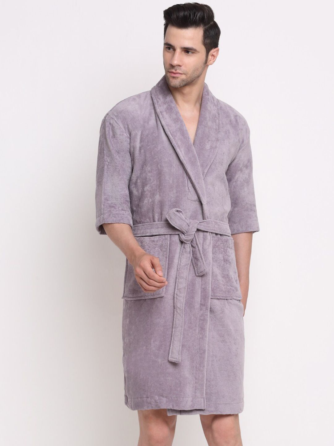 Trident Purple Solid Bath Robe With Belt Price in India