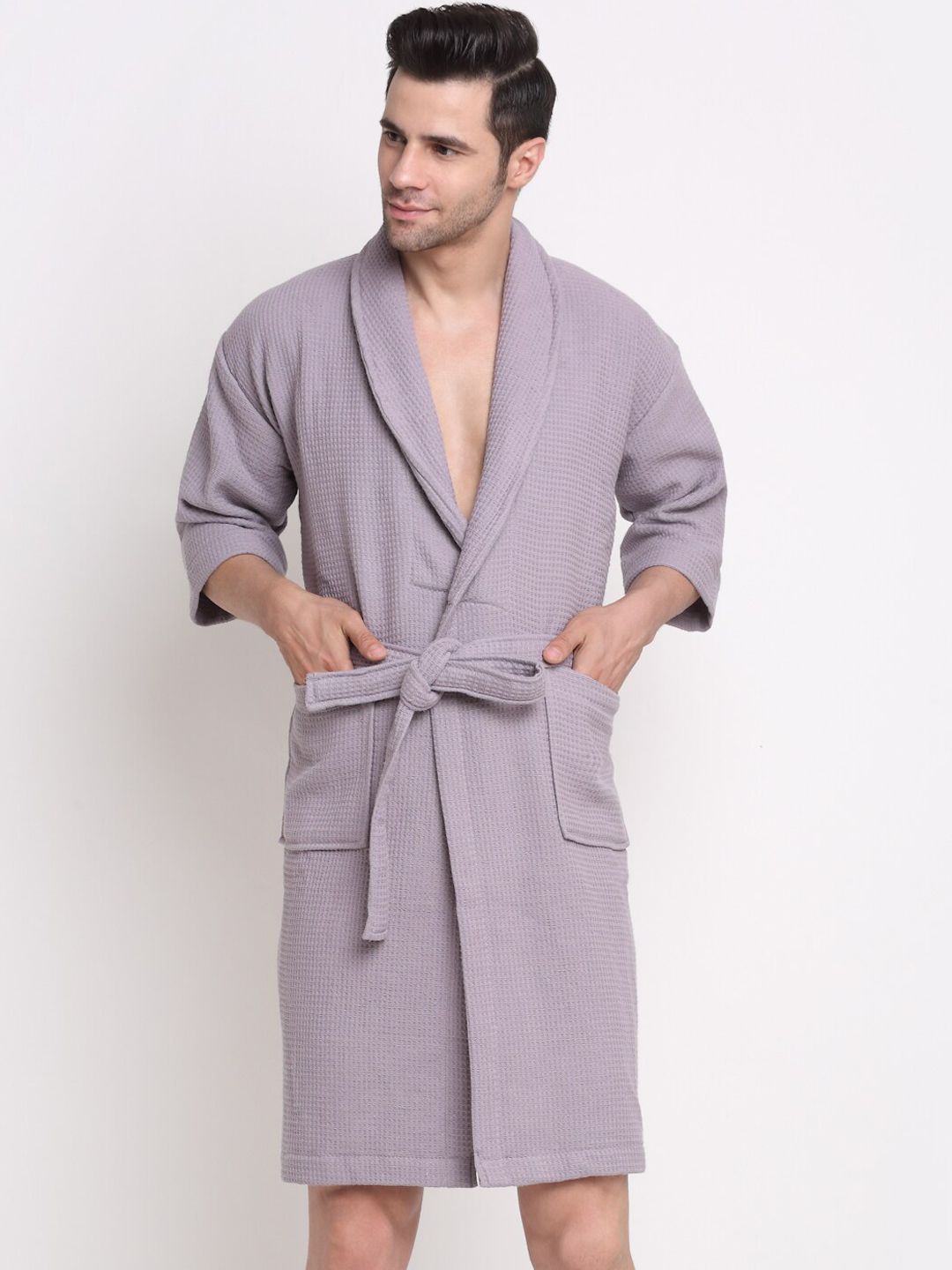 Trident Purple Solid Bath Robe With Belt Price in India