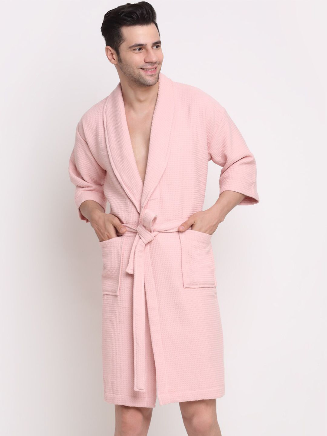 Trident Pink Solid Bath Robe With Belt Price in India