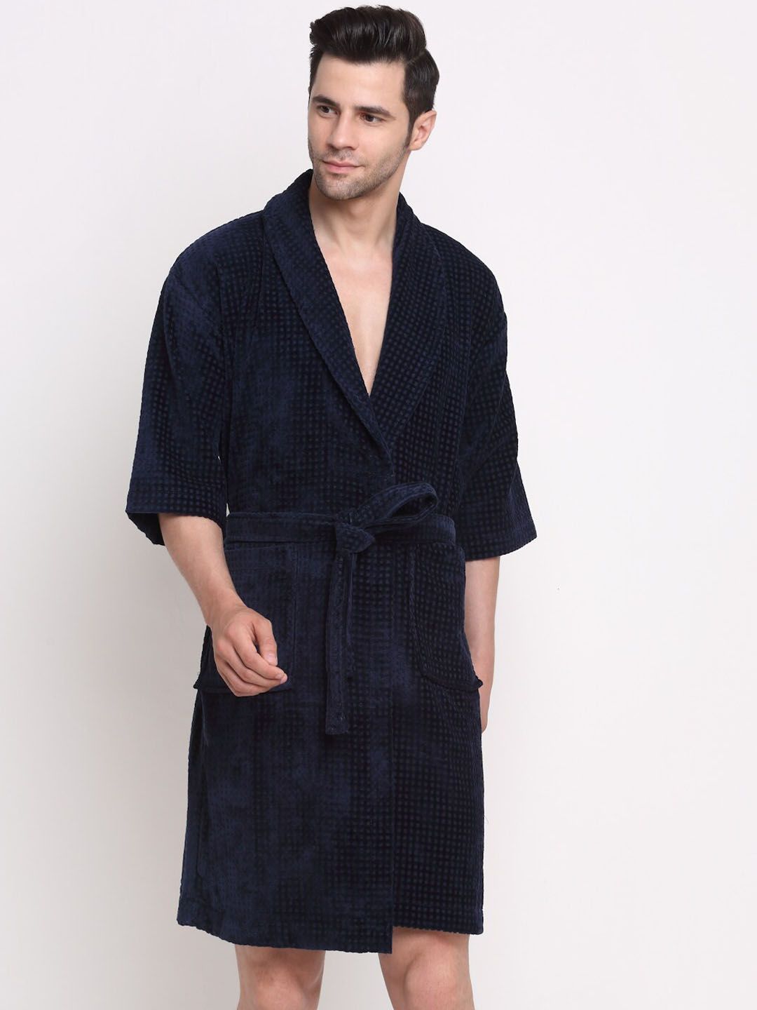 Trident Blue Solid Bath Robe With Belt Price in India