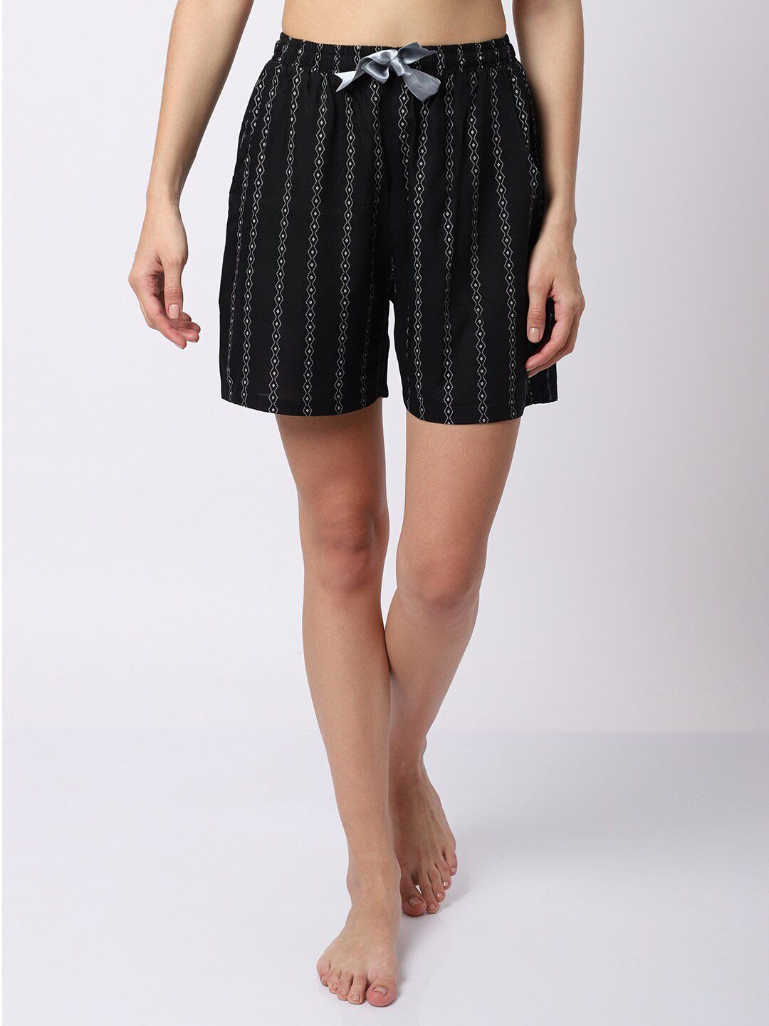 Claura Women Black & White Striped Lounge Shorts Price in India