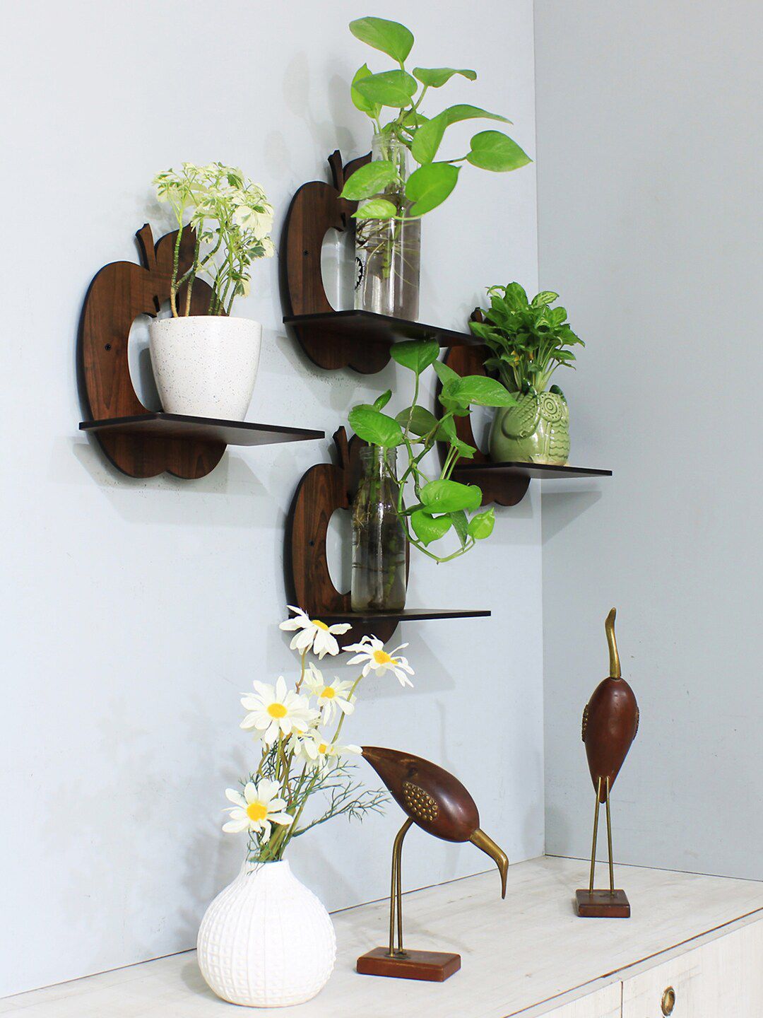 RANDOM Set Of 4 Coffee Brown Apple Shaped Wall Hanging Planters Price in India