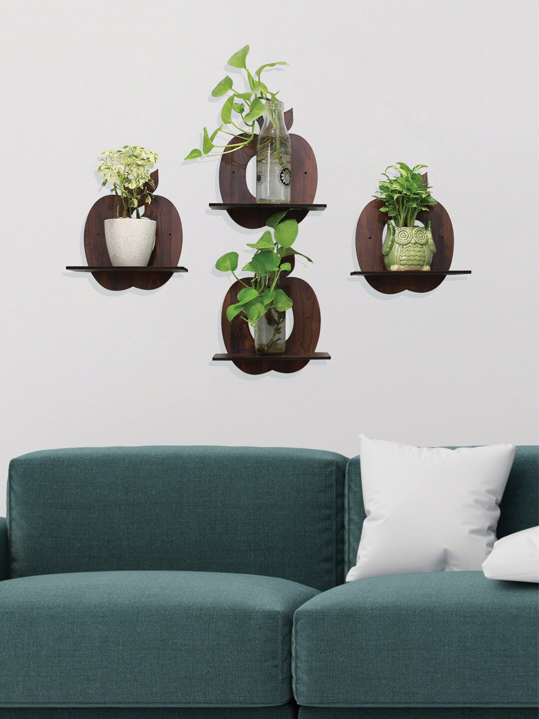 Buy RANDOM Set Of 4 Coffee Brown Apple Shaped Wall Hanging