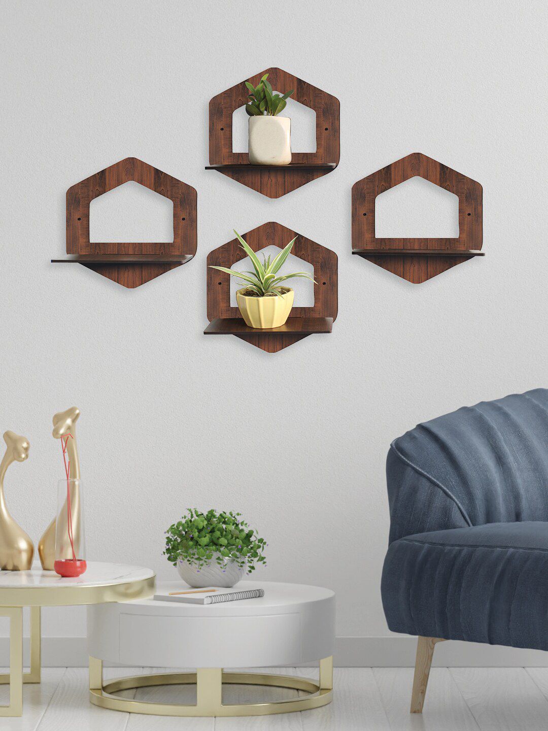 RANDOM Brown Wood Set of 4 Wall Hanging MDF Plant Price in India