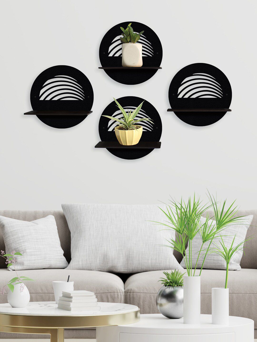 RANDOM Set Of 4 Black Solid Planter Stand Wall Hanging  MDF Wood Plant Price in India