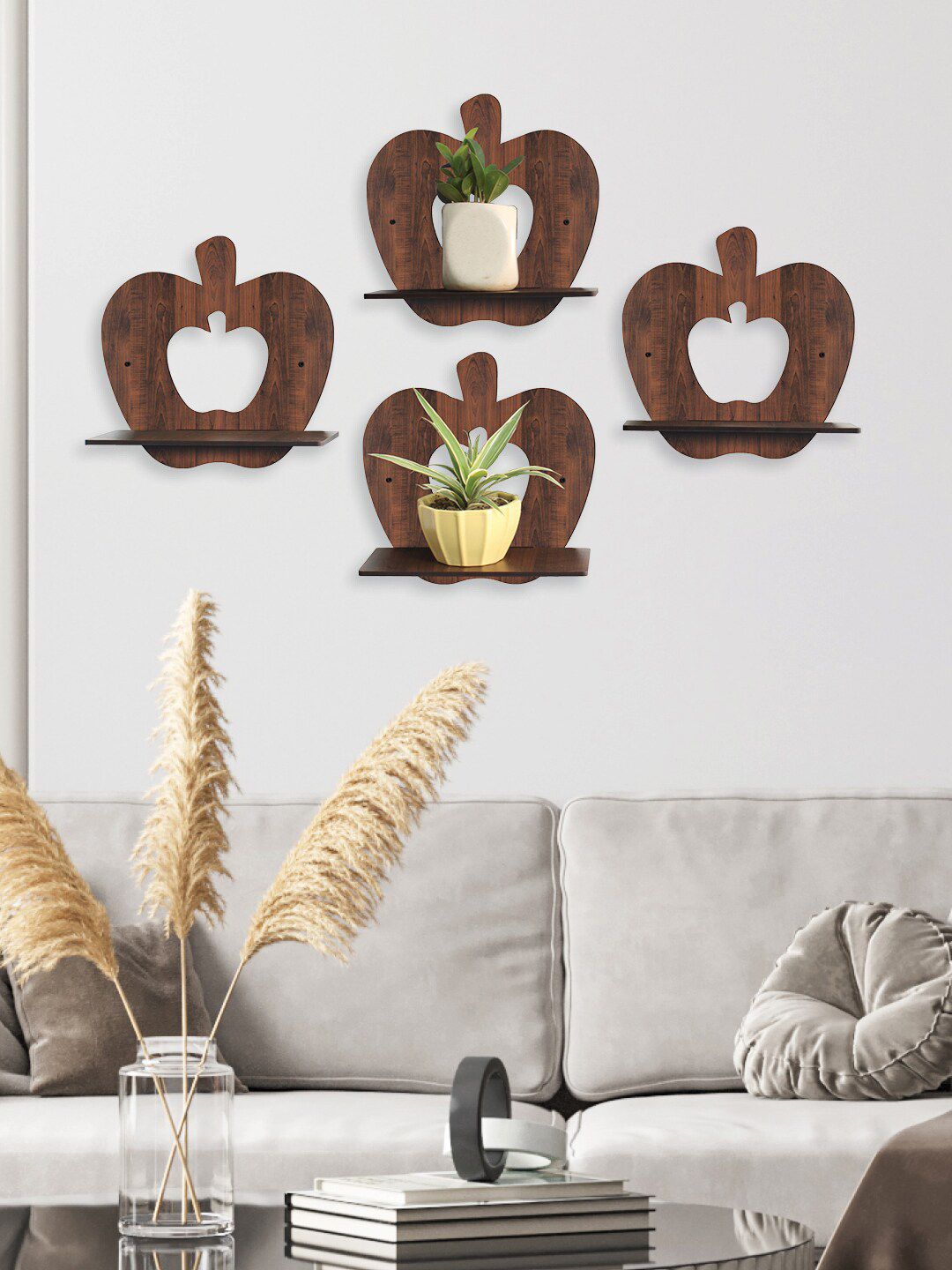RANDOM Set Of 4 Brown Apple Wall Hanging Laminated Planters Price in India