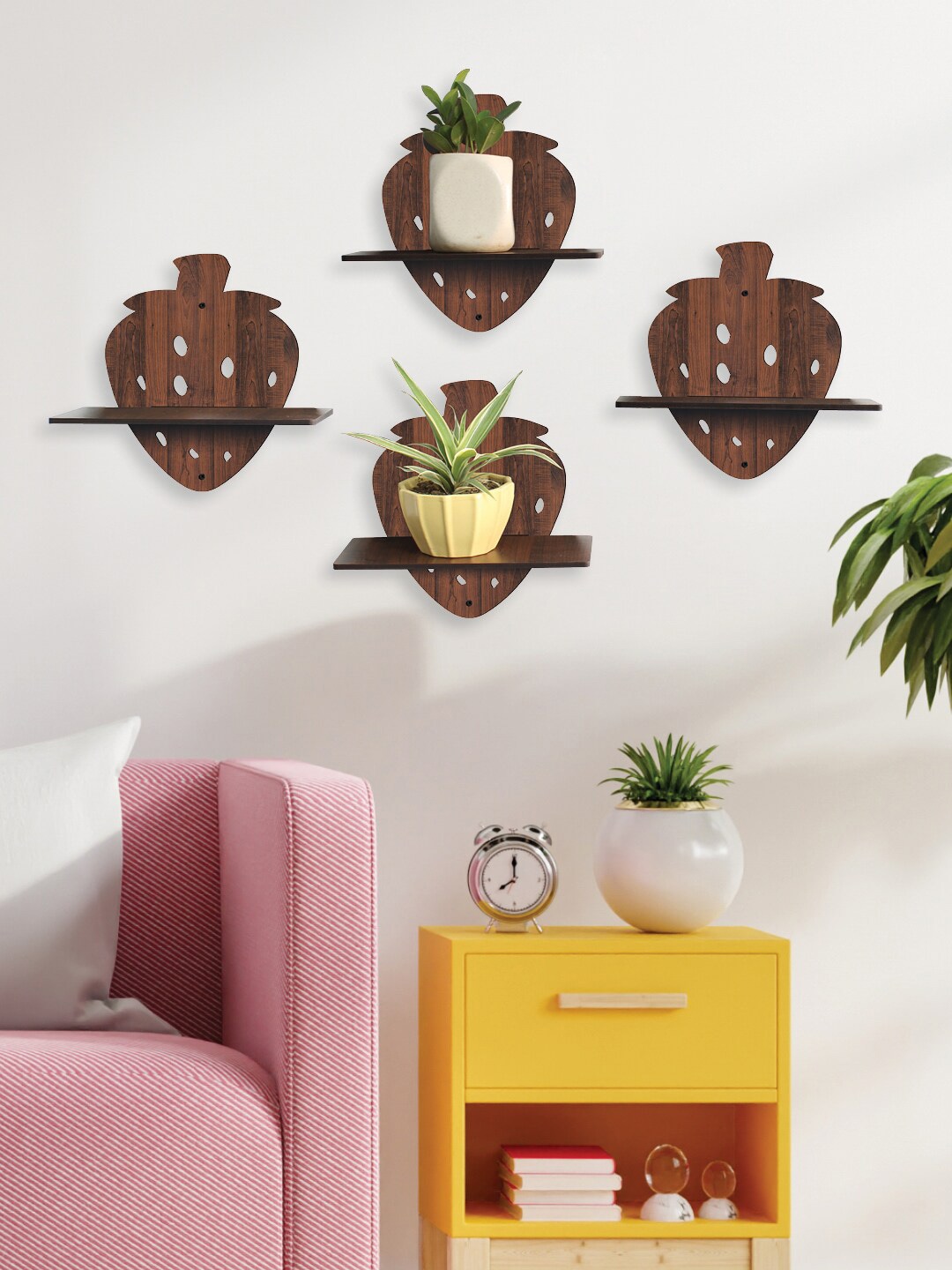 RANDOM Set Of 4  Brown Solid Wall Hanging Planters Price in India