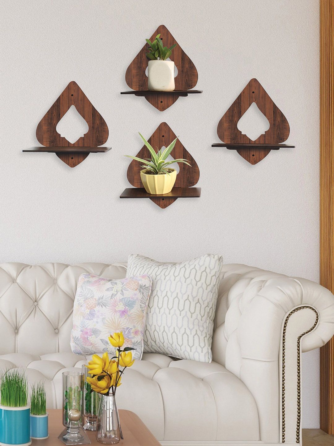 RANDOM Set Of 4 Brown Solid Wall Hanging Planters Stand Price in India