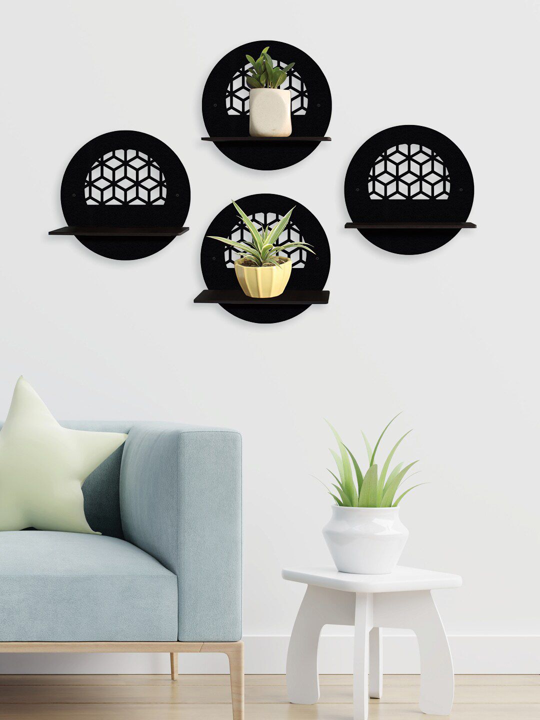 RANDOM Set Of 4 Black Solid Wall Hanging Planters Stand Price in India