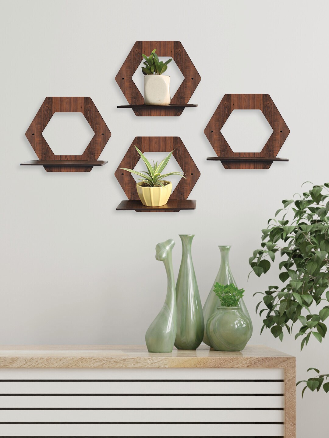RANDOM Set Of 4 Brown Decorative Wall Hanging Laminated Planters Price in India