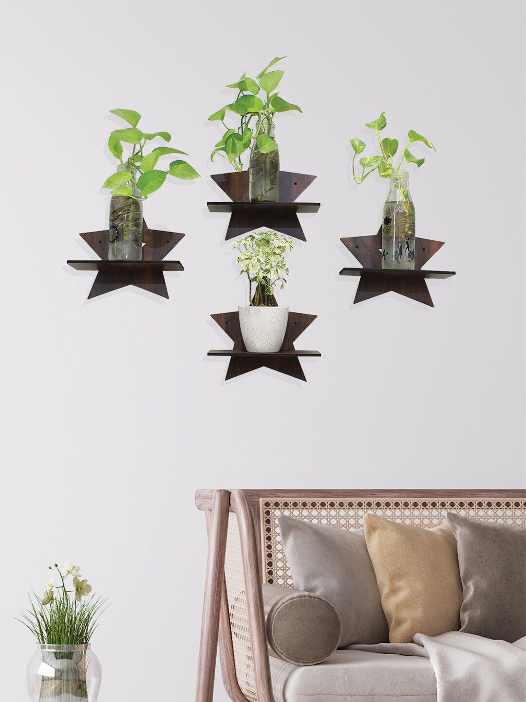 RANDOM Set Of 4 Cofee Brown Star Shaped Wall Hanging Planters Price in India