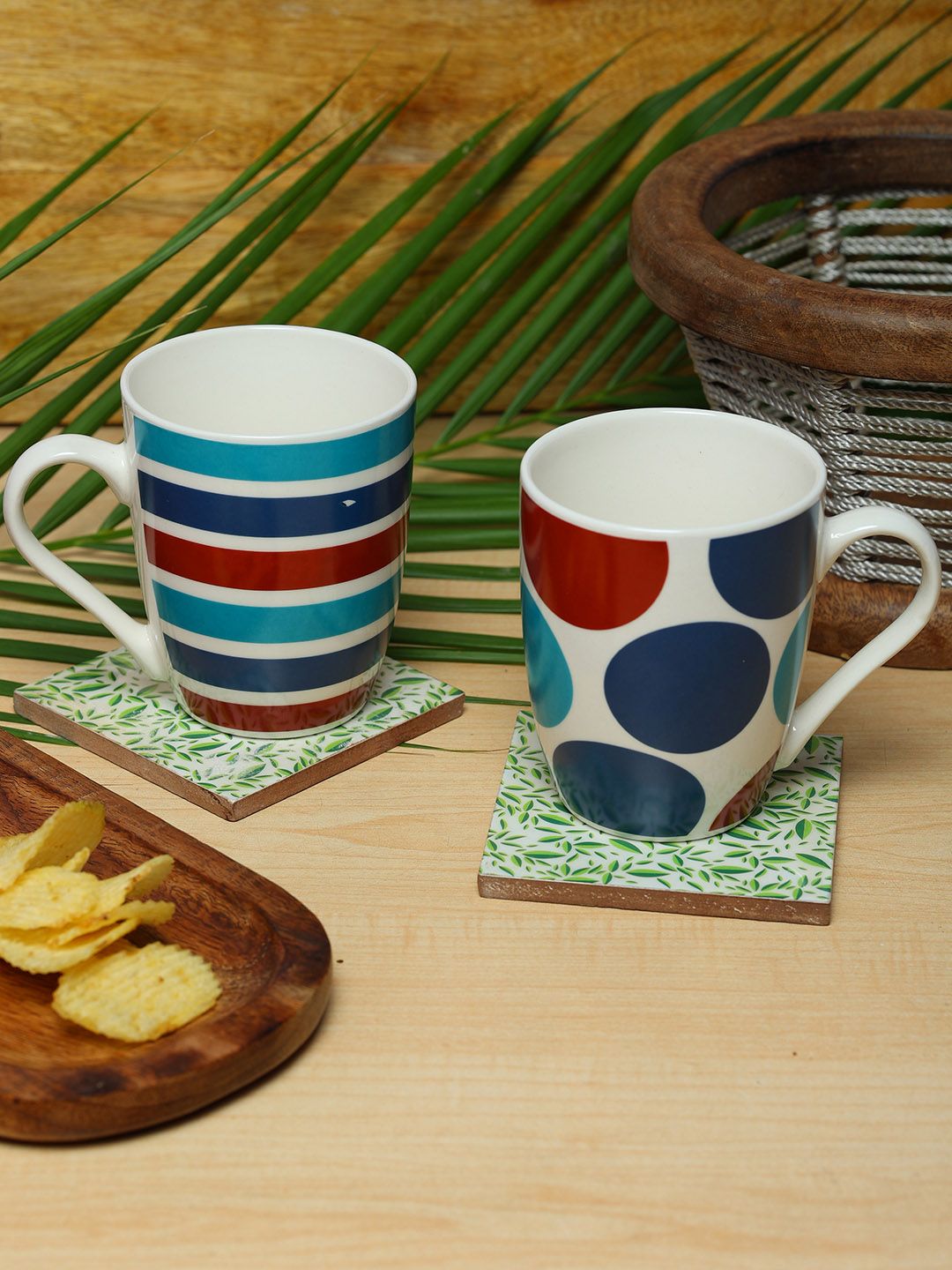 ZEVORA White & Red Printed Ceramic Glossy Set of 2 Mugs Price in India