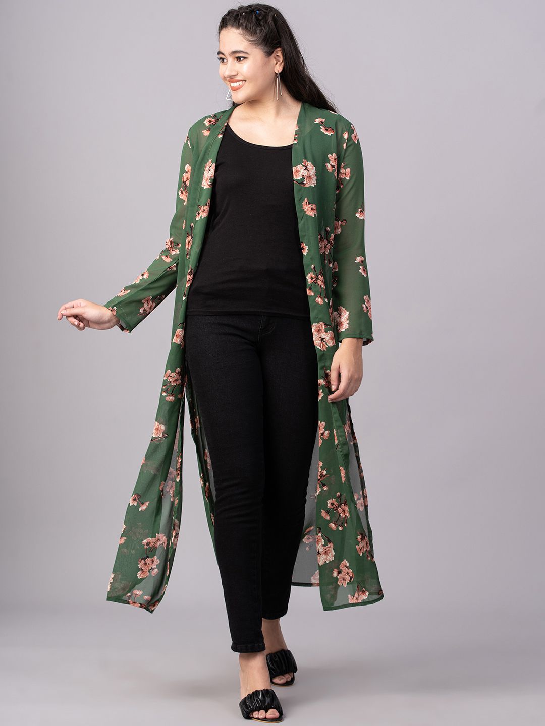 DressBerry Women Green & Pink Printed Shrug Price in India