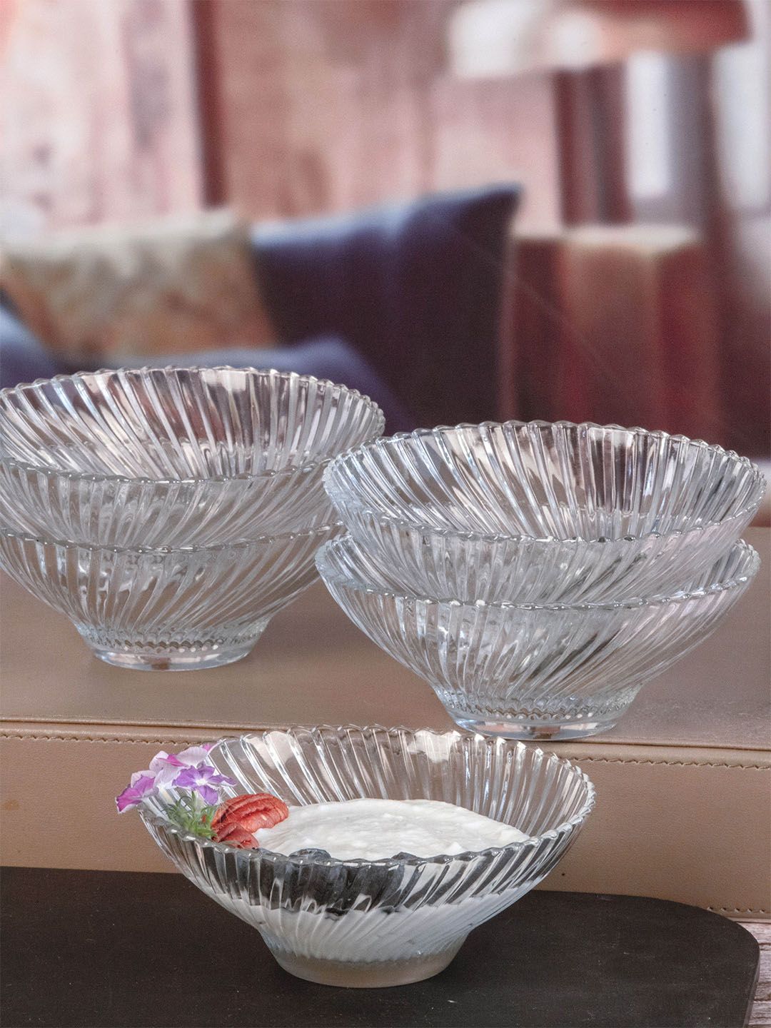 Roxx Transparent Set of 6 Textured Glass Bowls Price in India