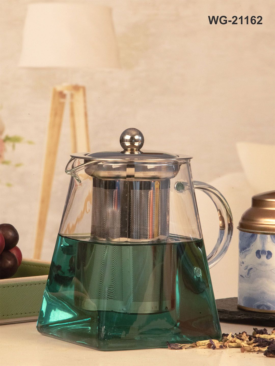 White Gold Transparent Solid Glass Transparent Kettle With Steel Lid Price in India