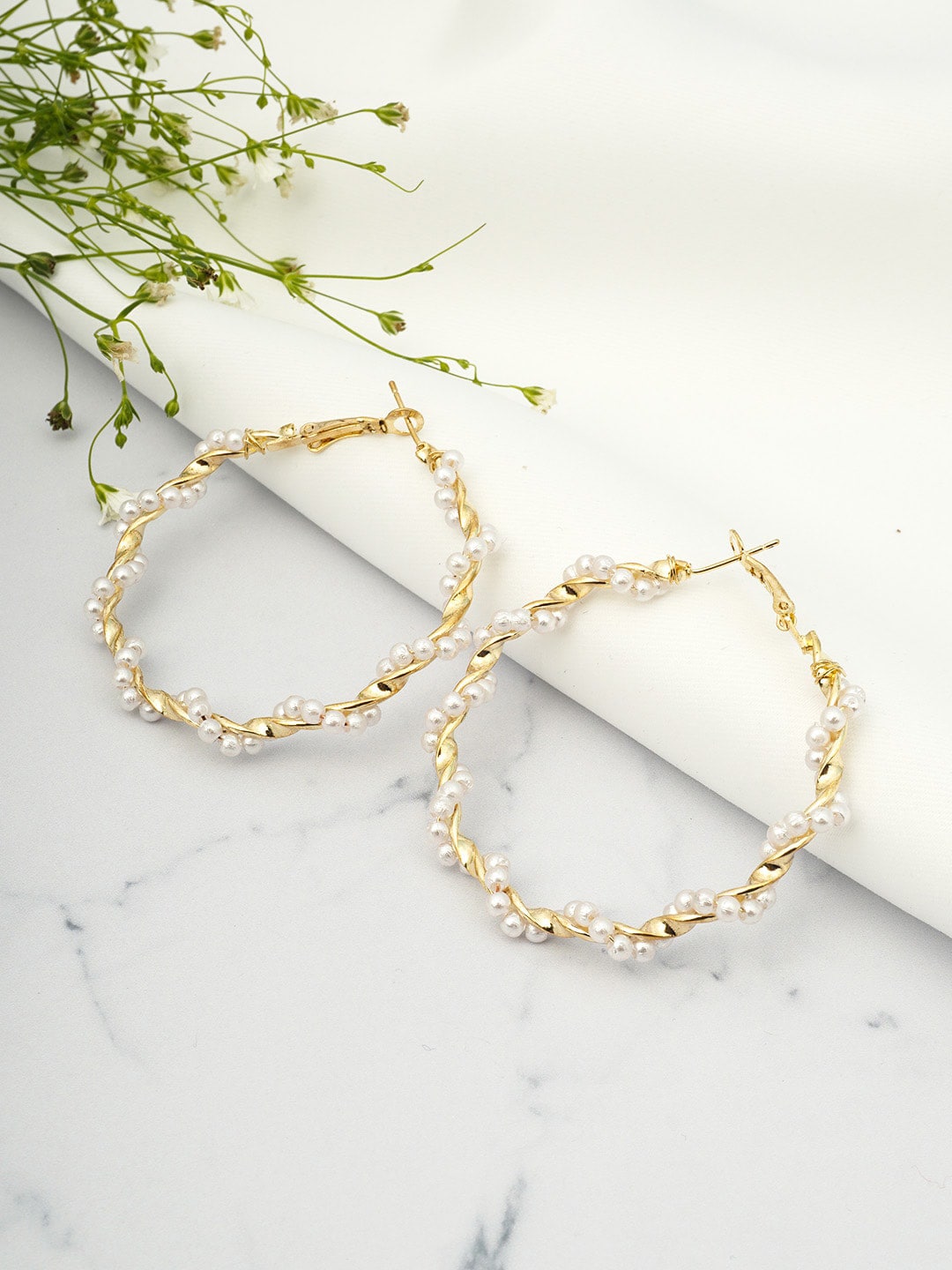 Emmie Gold-Toned Contemporary Hoop Earrings Price in India