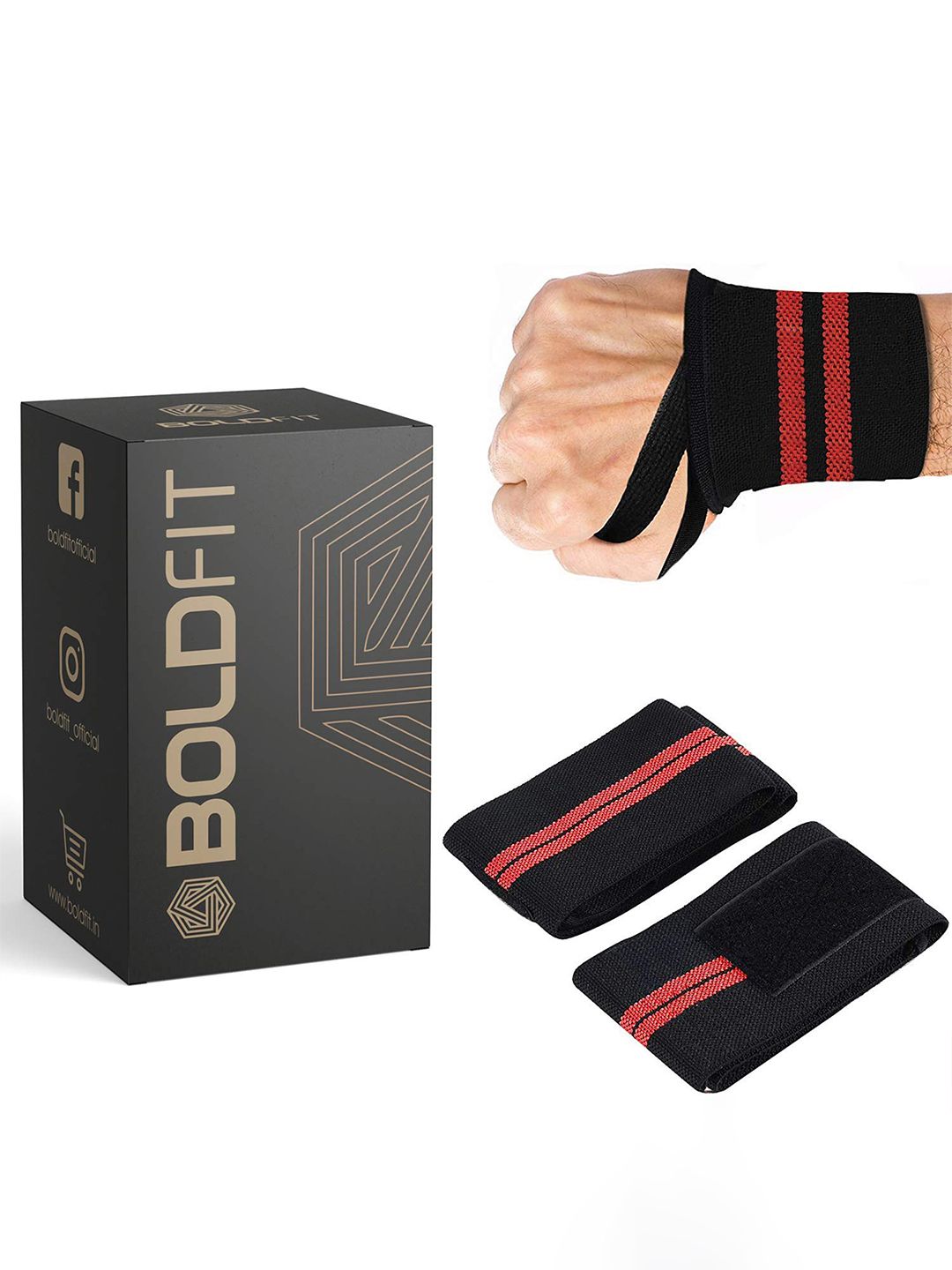 BOLDFIT Black & Red Solid Wrist Bands Price in India