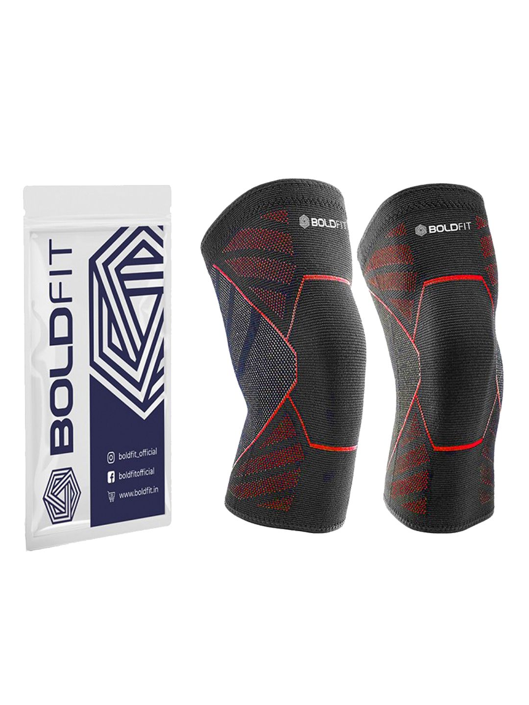 BOLDFIT Black & Red Solid Knee Support Cap Price in India