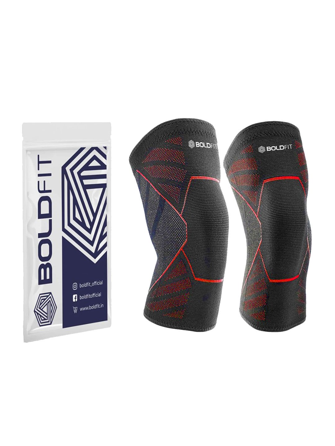 BOLDFIT Black & Red Solid Knee Support Cap Price in India